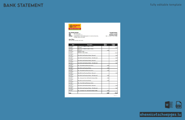 Beispiel-Excel-Beispiel für einen Kontoauszug der Sri Lanka People's Bank (Vorschau)